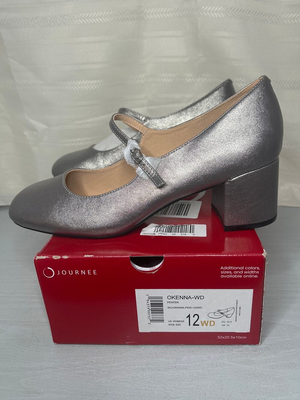 Journee Collection Okenna Mary Jane Block Heel Pumps Pewter Womens Size 12 Wide